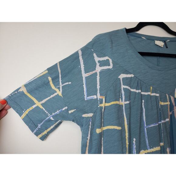 Akemi Kin Anthropologie Women Top Small Blue LIGHT STREAKS Flowey Short Sleeve - Picture 5 of 12